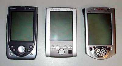 Jornada 568 (left), Genio e550 (center) and Compaq iPAQ 3765 (right)
